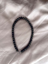 Dark serpentine beaded necklace, natural green gemstone strand