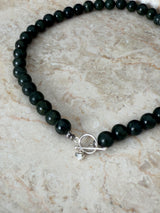 Dark forest-green serpentine beaded necklace, handmade by True Colors