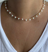 Blush Pearl Necklace - Pink & Yellow Crystal Choker with Real Freshwater Pearls