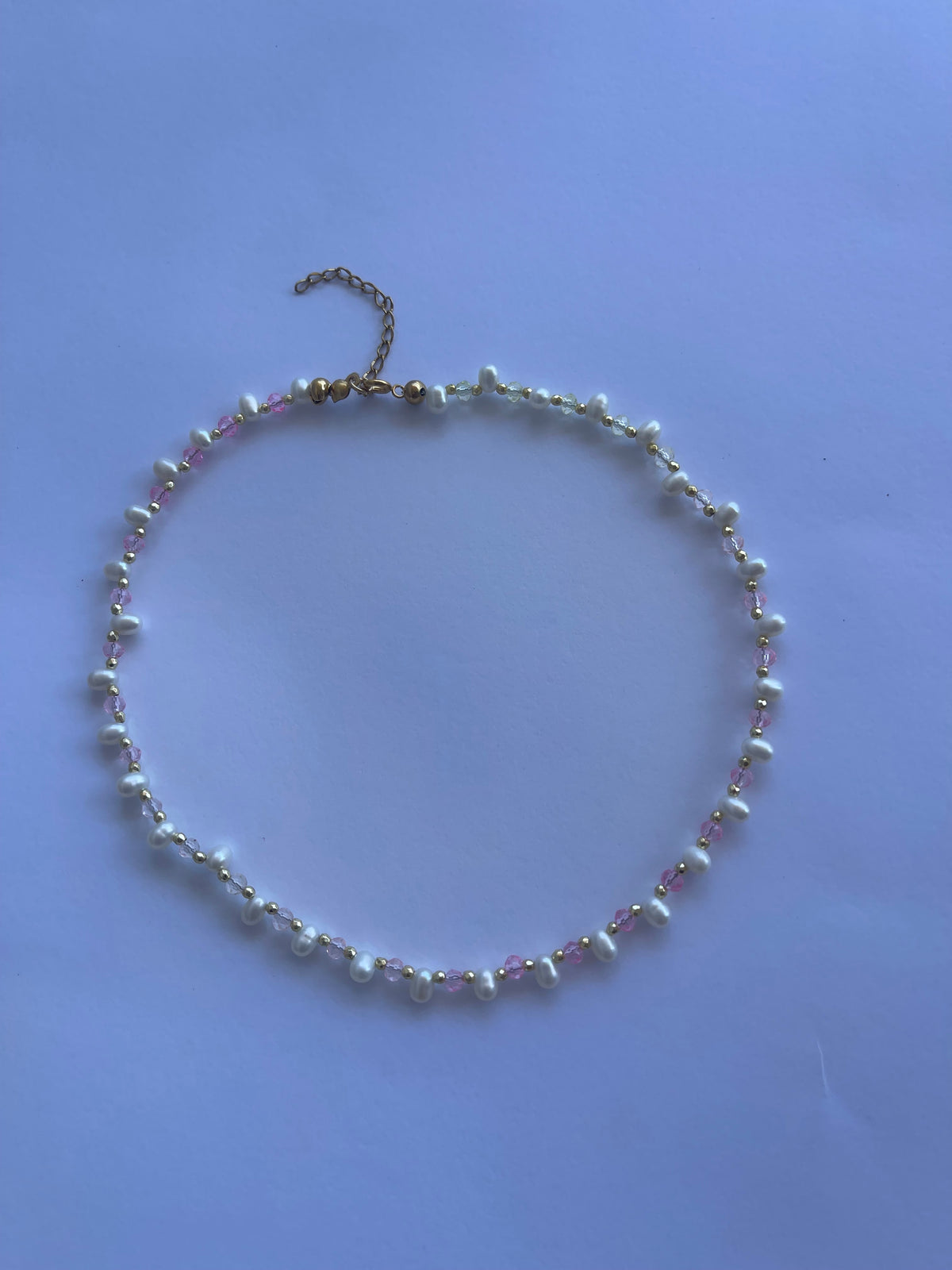 Blush Pearl Necklace - Pink & Yellow Crystal Choker with Real Freshwater Pearls