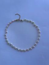 Blush Pearl Necklace - Pink & Yellow Crystal Choker with Real Freshwater Pearls