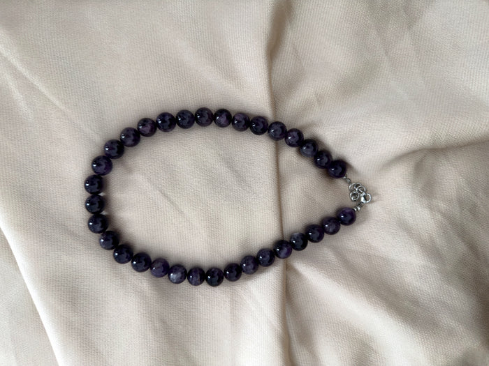 Purple amethyst beaded necklace in deep violet natural stone