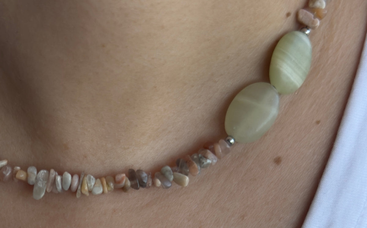 Peach Sorbet - Moonstone & Agate Choker Necklace