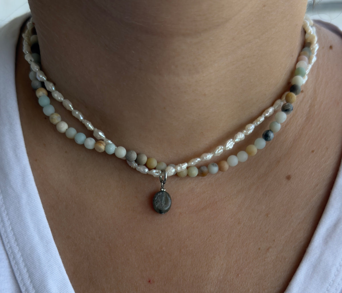 Sheila - Amazonite & Pearl Necklace