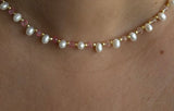 Blush Pearl Necklace - Pink & Yellow Crystal Choker with Real Freshwater Pearls