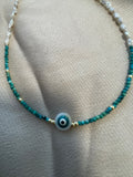 Turquoise & Pearl Evil Eye Necklace